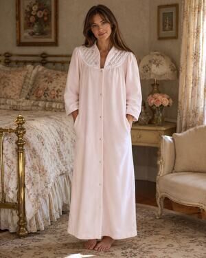 Vintage Sears Apostrophe Pink Robe S Quilted Embroidered Housecoat 80s